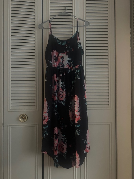 PatPat Dresses & Skirts - PatPat Black Floral Spaghetti-Strap Maxi Dress with Pink Roses